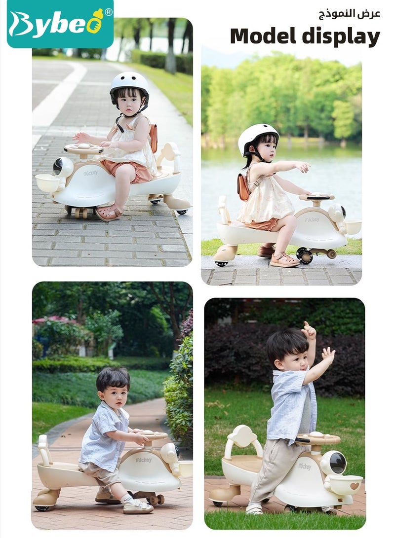 بيبو دراجة ركوب للأطفال، دراجة ملتوية سحرية للأطفال من سن 1 إلى 6 سنوات، سيارة أرجوحة ممتدة للأطفال، لعبة ركوب للأطفال الصغار، دراجة ملتوية بعجلات صامتة، أضواء، موسيقى ومسند ظهر، مناسبة للركوب مع الوالدين - Image 3