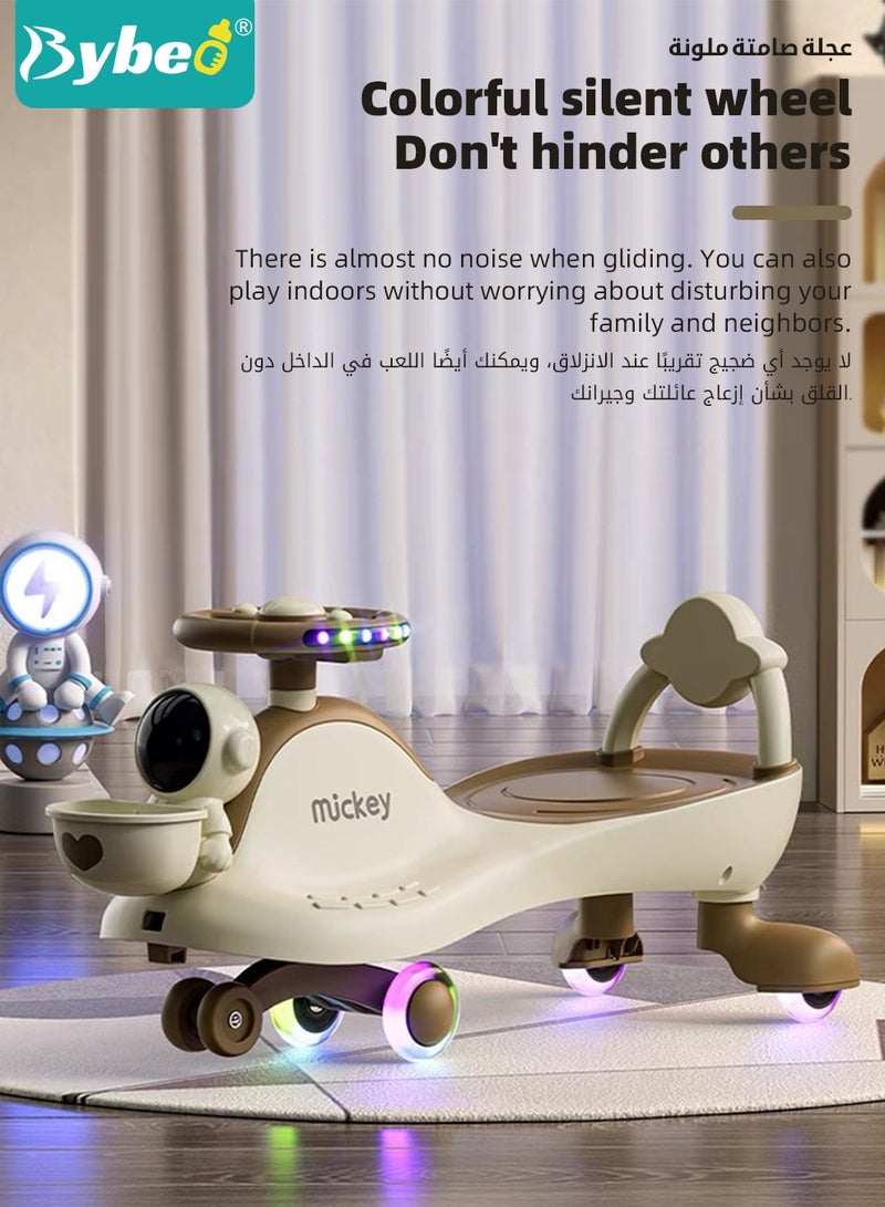 بيبو دراجة ركوب للأطفال، دراجة ملتوية سحرية للأطفال من سن 1 إلى 6 سنوات، سيارة أرجوحة ممتدة للأطفال، لعبة ركوب للأطفال الصغار، دراجة ملتوية بعجلات صامتة، أضواء، موسيقى ومسند ظهر، مناسبة للركوب مع الوالدين - Image 4