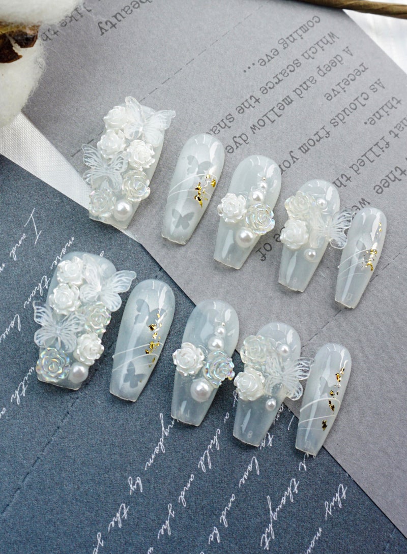 Artist Design/3D Diving Day (Handmade)/Press On nails/Luxury Hand Painted/Long Coffin/10 PCS/L Size - Image 1