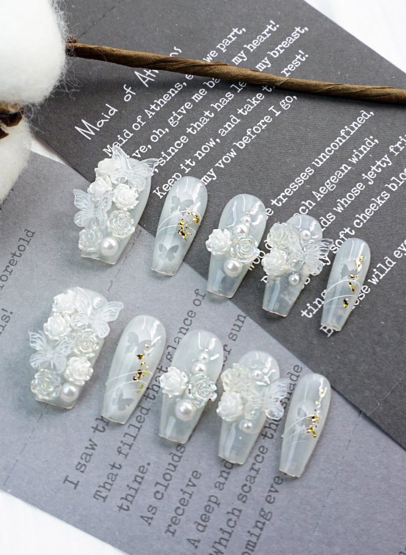 Artist Design/3D Diving Day (Handmade)/Press On nails/Luxury Hand Painted/Long Coffin/10 PCS/L Size - Image 2