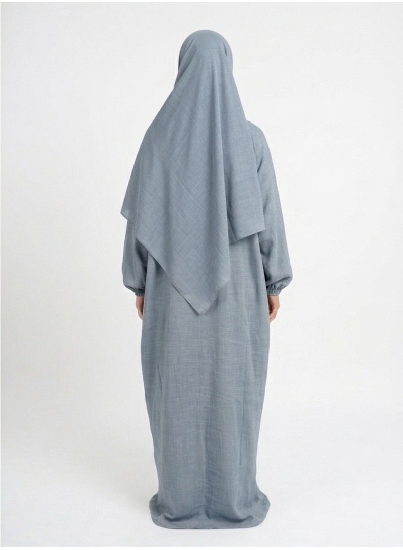 Mazaya Women Linen Prayer Dress Loose Modest with Front Zip - Image 3