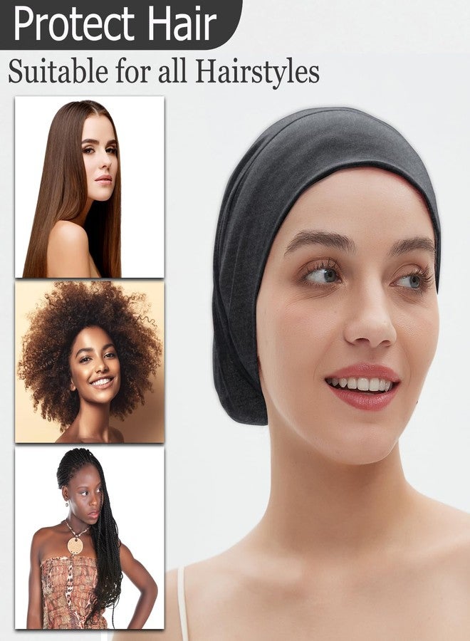 Roybens 2pcs Satin Bonnet for Sleeping Night Cap, Satin Lined Silk Bonnet Large Sleep Cap for Curly Braids Hair Beanie Black Women - Image 2