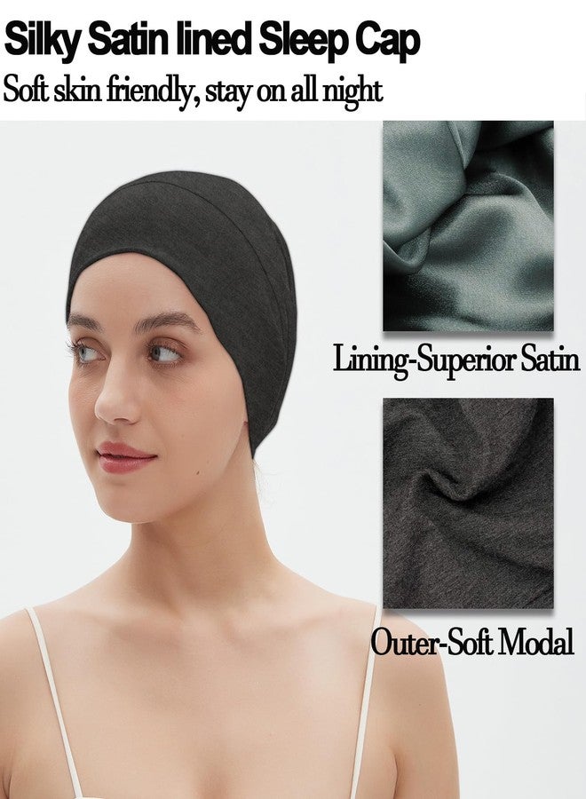 Roybens 2pcs Satin Bonnet for Sleeping Night Cap, Satin Lined Silk Bonnet Large Sleep Cap for Curly Braids Hair Beanie Black Women - Image 5