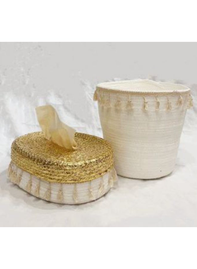 Basket set, box of rattan napkins and macrame
