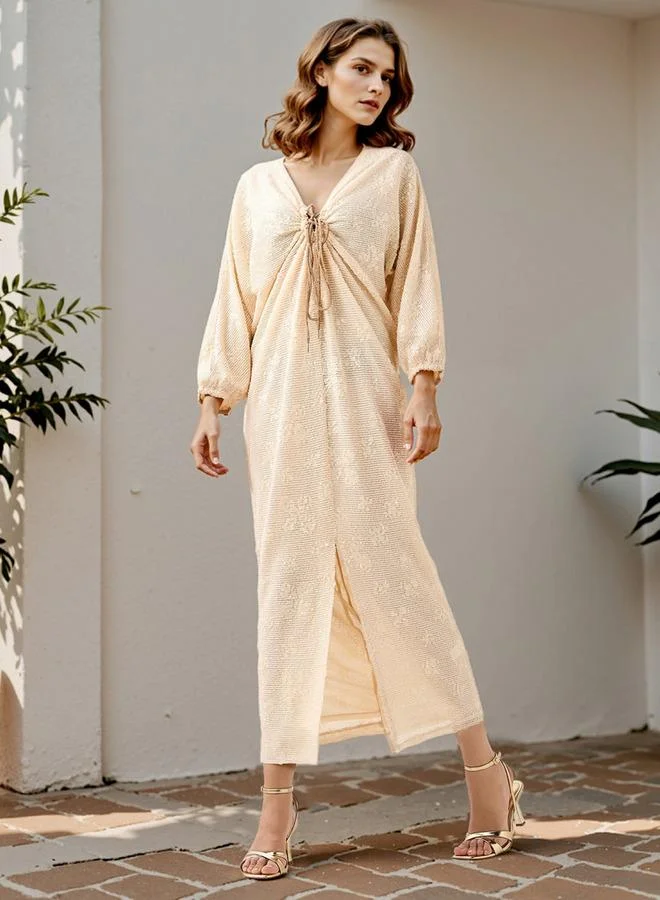 Iconic Iconic Sequin Embellished Maxi Dress with V-neck and Slit Detail