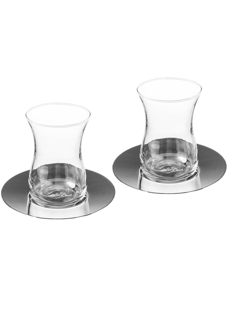 Green Apple Tea cups set with plates of clear and pure glass consisting of 6 cups and 6 stainless steel tea plates - Image 4