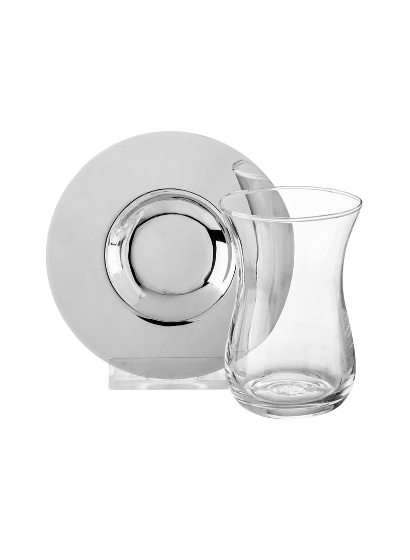 Green Apple Tea cups set with plates of clear and pure glass consisting of 6 cups and 6 stainless steel tea plates - Image 3