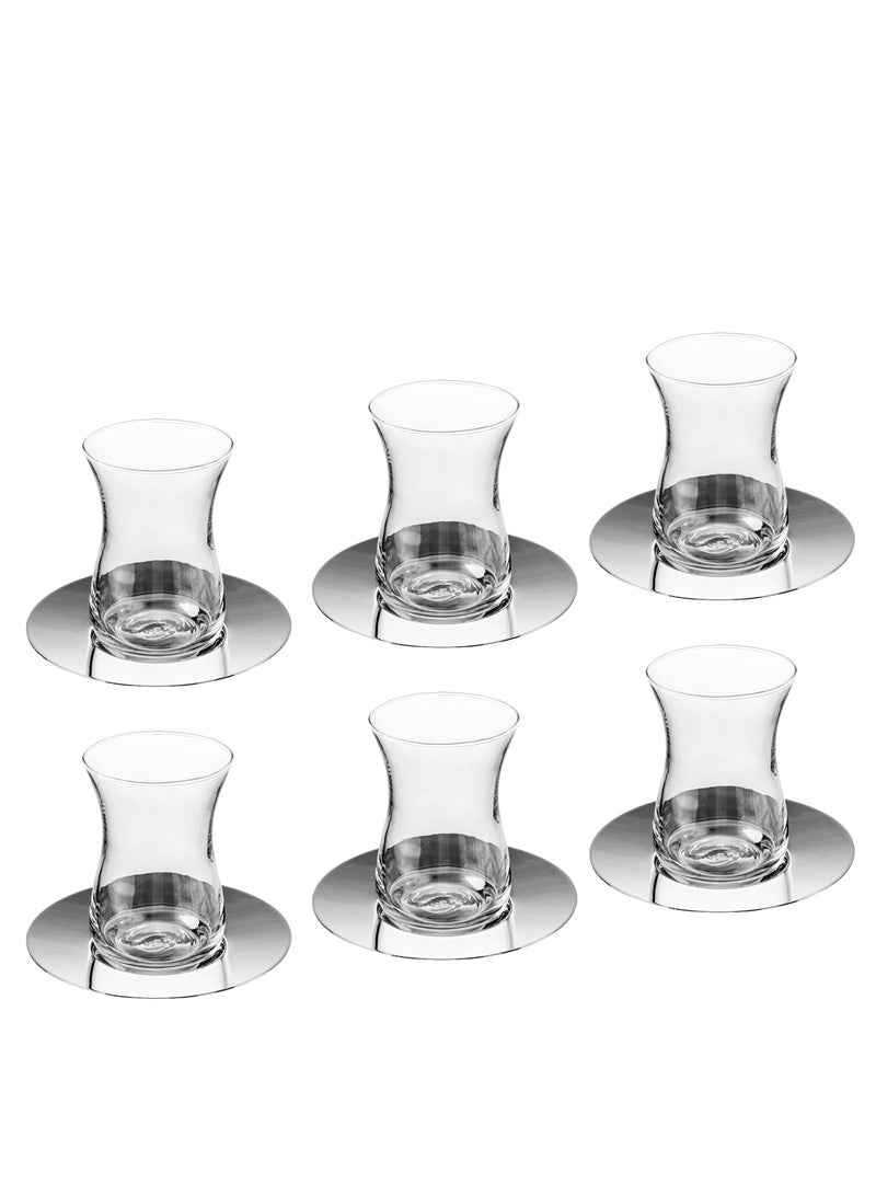 Green Apple Tea cups set with plates of clear and pure glass consisting of 6 cups and 6 stainless steel tea plates - Image 2