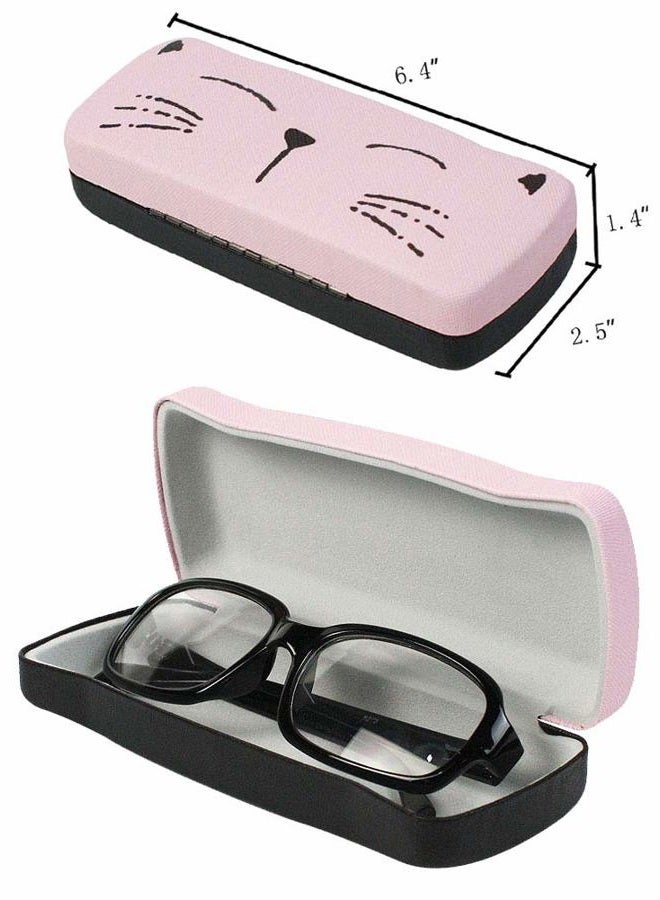 JAVOedge [2 PACK], Pink and Black Cute Cat Face Printed Hard Clamshell Eyeglass Storage Case with Microfiber Cloth - Image 4