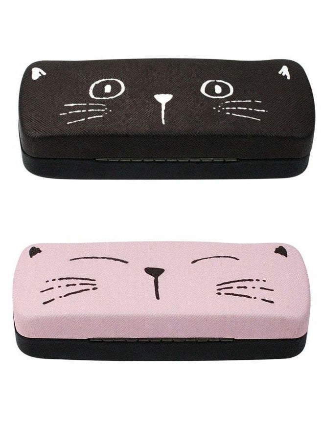 JAVOedge [2 PACK], Pink and Black Cute Cat Face Printed Hard Clamshell Eyeglass Storage Case with Microfiber Cloth - Image 1