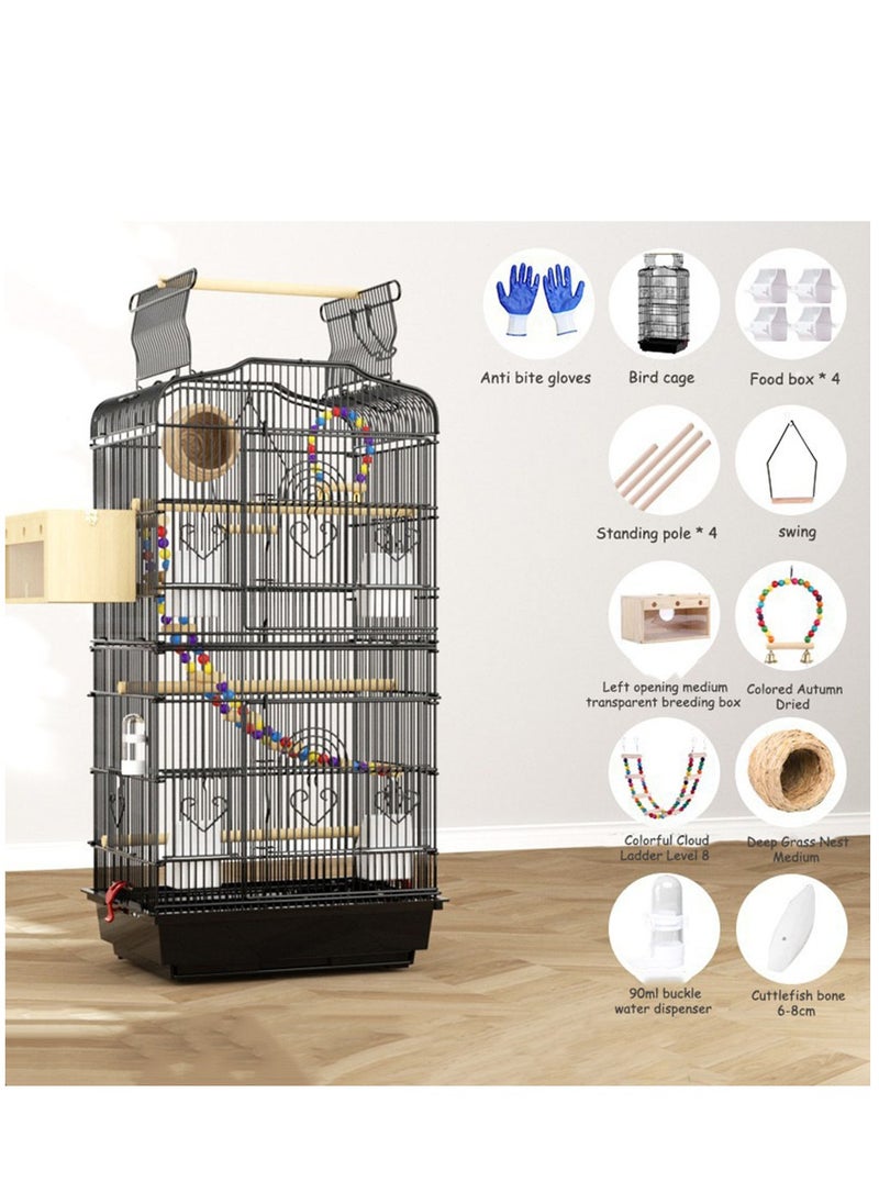 Arabest 107cm Roof Top Large Flight Parrot Bird Cage for Small Quaker Parrot Cockatiel Sun Parakeet Green Cheek Conure Budgie Finch Lovebird Canary Pet Bird Cage w/Toys  - Image 2