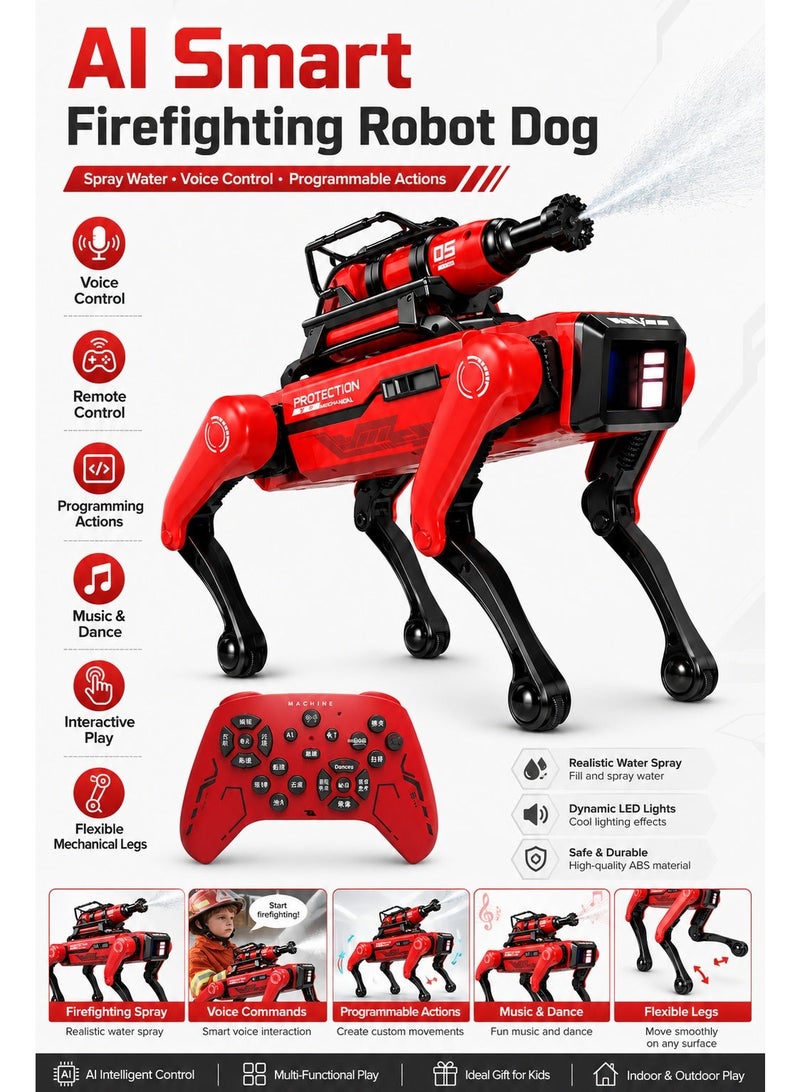 AI Smart Firefighting Robot Dog Toy – Remote Control Mechanical Dog with Water Spray, Voice Control, Programmable Actions, Music & Dance, LED Lights and Flexible Legs for Kids - Image 3