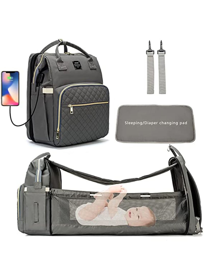 LIMOS Diaper Bag Backpack with Travel Bassinet,Detachable Foldable Baby Bed for Baby Toddler(Grey) 