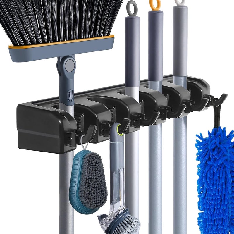 HYRIXDIRECT Wall Mount Broom Mop Holder Hanger Garden Tool Organizers Rack Garage Laundry Room Organizations and Storage with Hooks Heavy Duty - Image 1