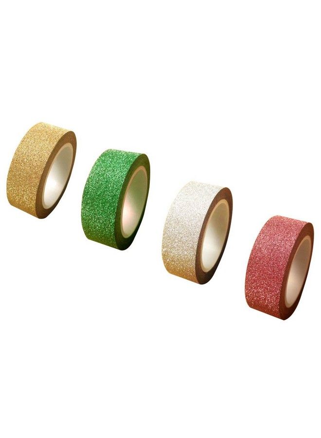 LGEGE 4 Rolls Glitter Washi Sticky Paper Rolls Masking Adhesive Tape Label Craft Decorative - Image 3
