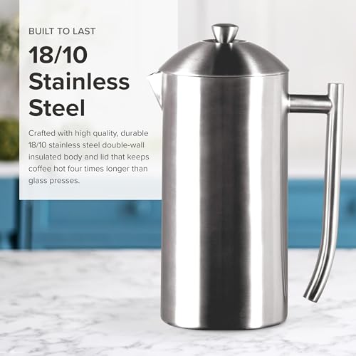 Frieling Coffee Press Stainless Steel French Press Coffee Maker - 44 oz, Brushed Stainless Steel - Double-Walled Insulated Zero Sediment Filter - For Home & Camping - Image 4