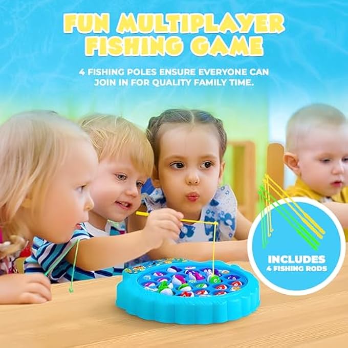 IPIDIPI TOYS مجموعة لعبة الصيد 21 سمكة 4 أعمدة لوحة دوارة wOnOff الموسيقى عائلة الأطفال الفناء الخلفي ألعاب ملونة للأطفال والأطفال الصغار الذين تتراوح أعمارهم بين 3 4 5 6 7 وما فوق أزرق - Image 5