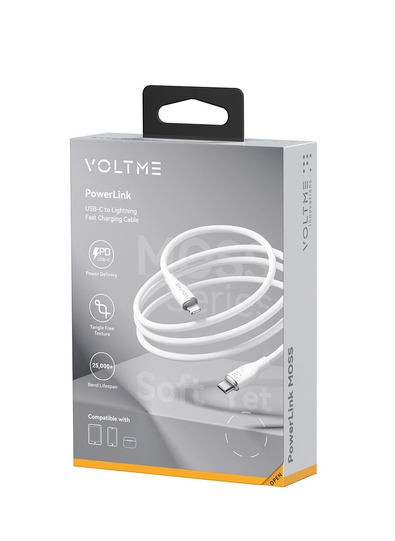 VOLTME - 60W Powerlink Moss USB-C to Lightning Cable (1.2m) for iPhone 14/13/12 Pro Max, 12/11 Pro, X/XS/XR, 8 Plus | 3A Zinc-Alloy Connector | Supports Power Delivery for Fast Charging and Data Transfer | Durable Design for Enhanced Longevity and Performance- White - Image 1