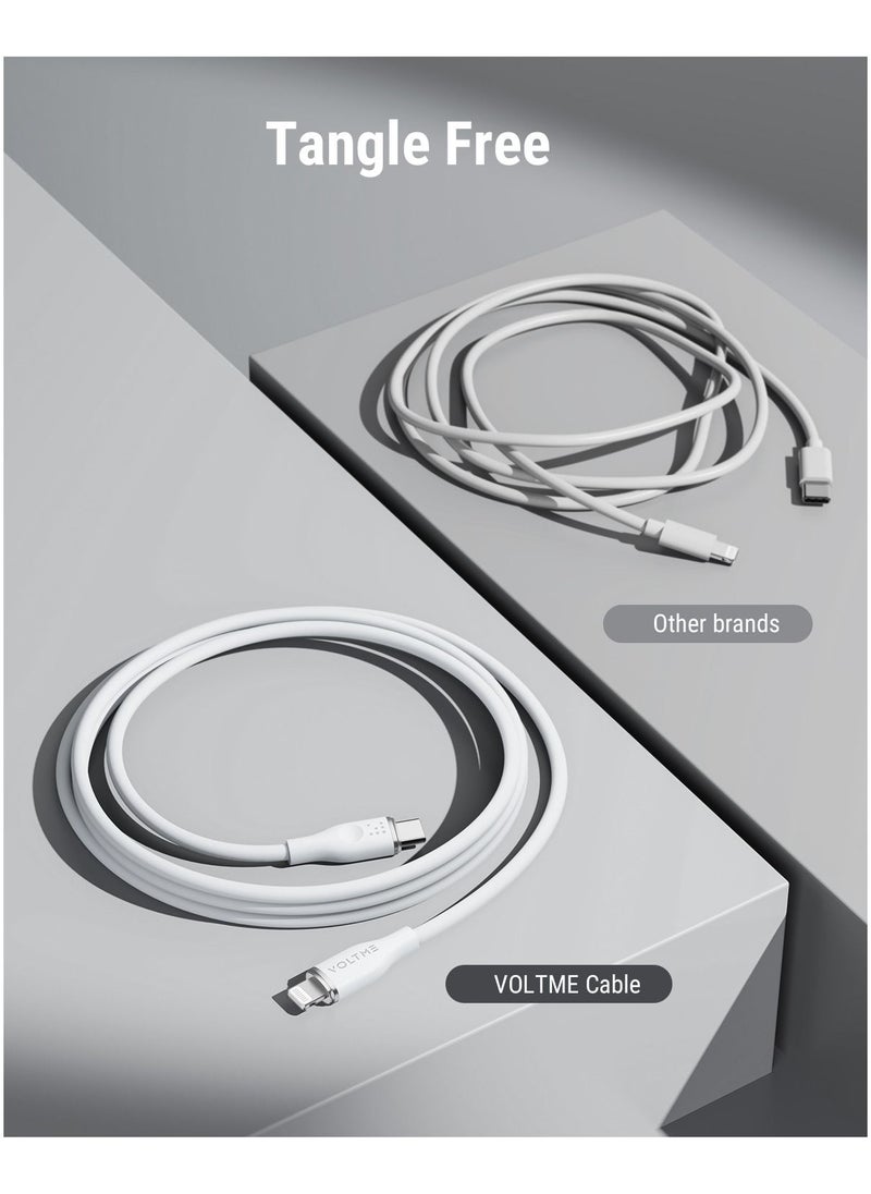 VOLTME - 60W Powerlink Moss USB-C to Lightning Cable (1.2m) for iPhone 14/13/12 Pro Max, 12/11 Pro, X/XS/XR, 8 Plus | 3A Zinc-Alloy Connector | Supports Power Delivery for Fast Charging and Data Transfer | Durable Design for Enhanced Longevity and Performance- White - Image 1