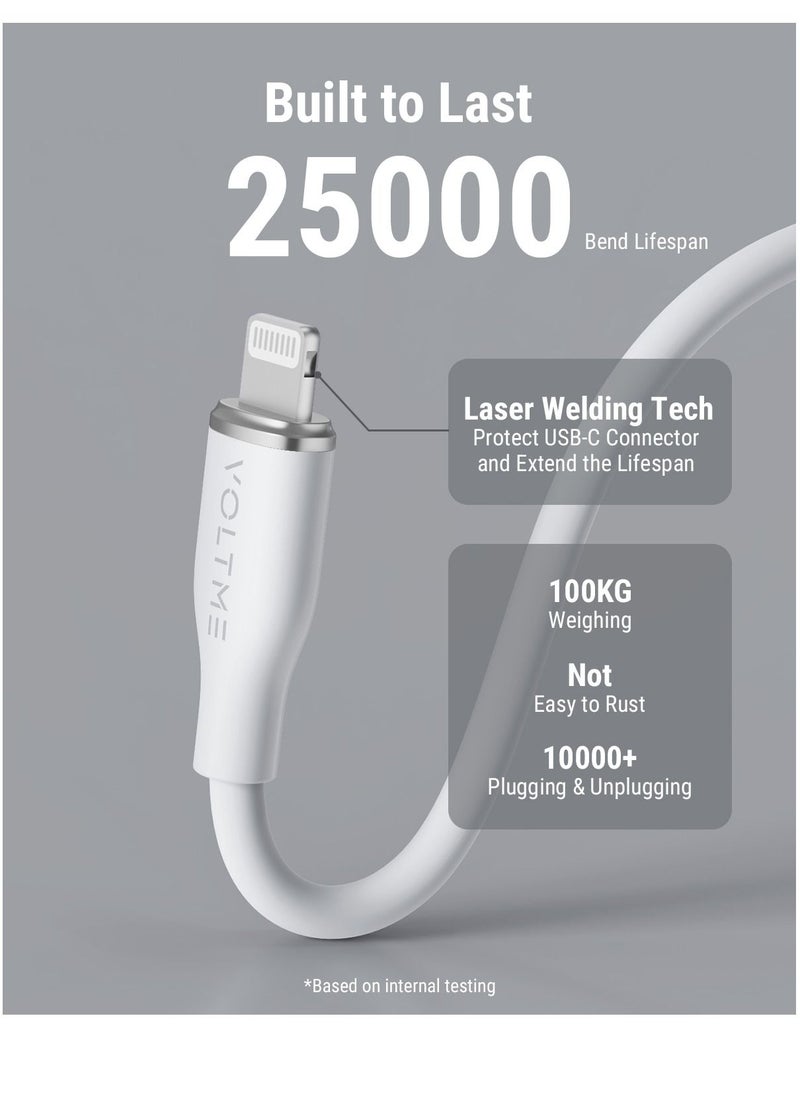 VOLTME - 60W Powerlink Moss USB-C to Lightning Cable (1.2m) for iPhone 14/13/12 Pro Max, 12/11 Pro, X/XS/XR, 8 Plus | 3A Zinc-Alloy Connector | Supports Power Delivery for Fast Charging and Data Transfer | Durable Design for Enhanced Longevity and Performance- White - Image 1