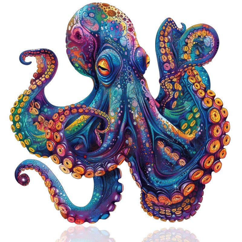 Qiuenisray Wooden Puzzles for Adults 1000 Pieces Octopus Ocean Jigsaw Puzzles FSC Certified Unique Shape Adult Puzzles Pieces Wall Decor for Family Game 234x235 in - Image 3