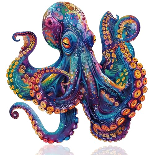 Qiuenisray Wooden Puzzles for Adults 1000 Pieces Octopus Ocean Jigsaw Puzzles FSC Certified Unique Shape Adult Puzzles Pieces Wall Decor for Family Game 234x235 in - Image 1