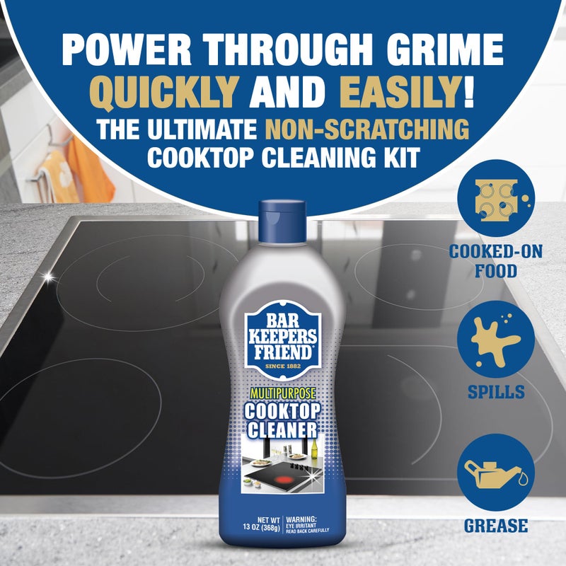 Bar Keepers Friend Cooktop Cleaner (2 x13 oz) Multipurpose Liquid Stovetop Cleanser - Safe for Use on Glass or Ceramic Cooking Surfaces, Copper, Brass, Chrome, and Stainless Steel & Porcelain Sinks - Image 2