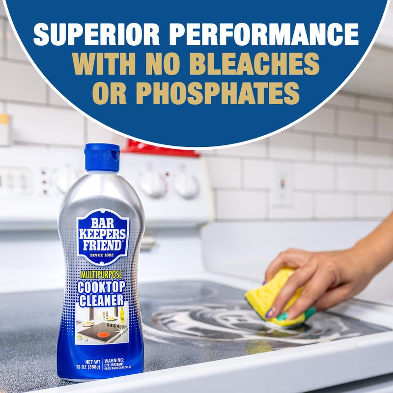 Bar Keepers Friend Cooktop Cleaner (2 x13 oz) Multipurpose Liquid Stovetop Cleanser - Safe for Use on Glass or Ceramic Cooking Surfaces, Copper, Brass, Chrome, and Stainless Steel & Porcelain Sinks - Image 4