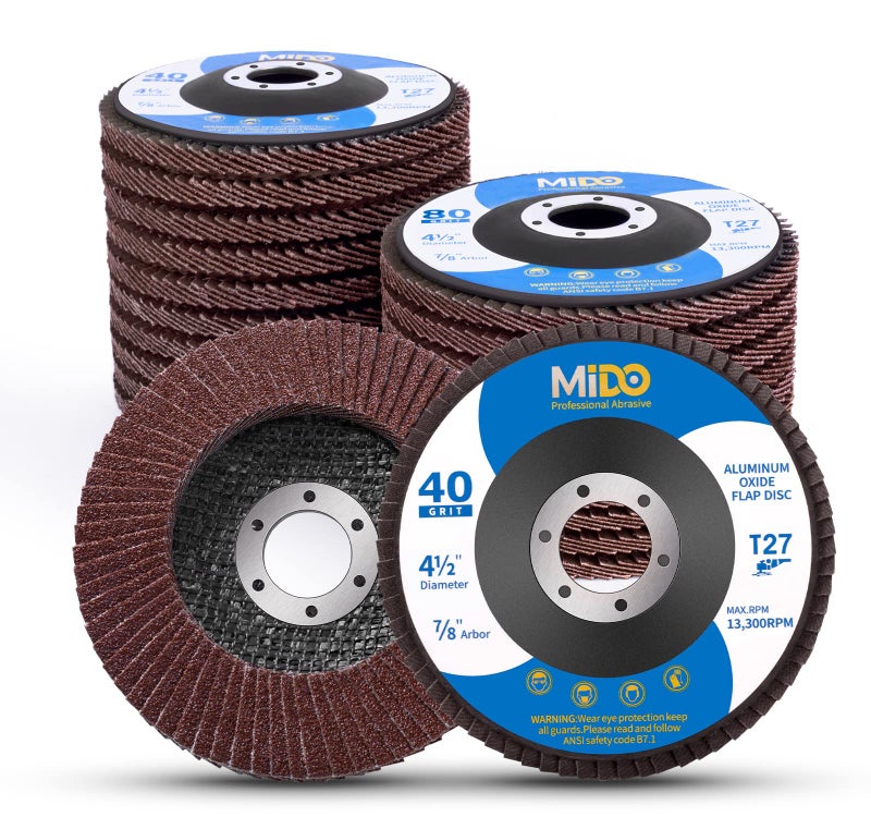 MIDO PROFESSIONAL ABRASIVE Flap Disc 4 1/2 inch 20 Pack for Angle Grinder Sanding Disc Assorted Grit 40 60 80 120 Aluminum Oxide Sanding Grinding Wheels 4.5 x 7/8 Inch Flat Type #27 - Image 1