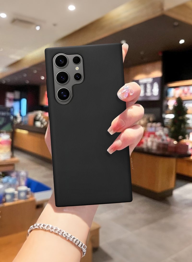 CATANES Leather Slim Fit Phone Case for Samsung Galaxy S24 Ultra – Shock-Absorbent Bumper & Precise Camera Cutout - Black - Image 5