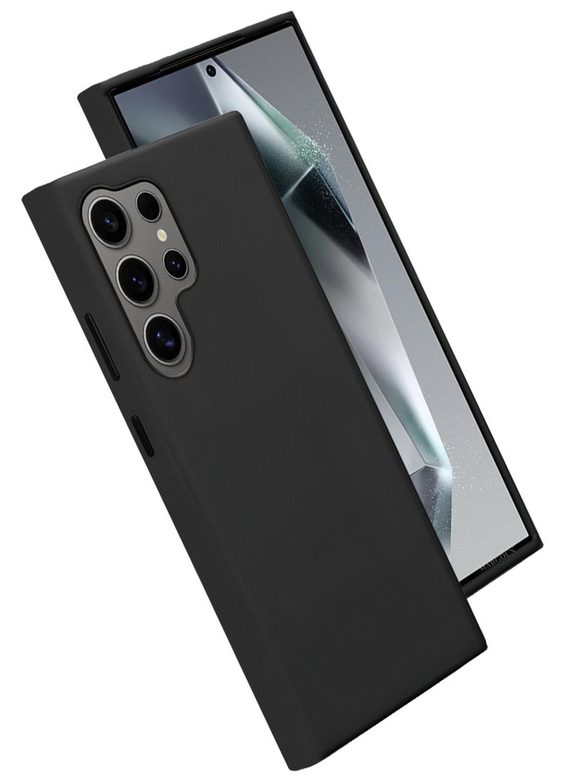 CATANES Leather Slim Fit Phone Case for Samsung Galaxy S24 Ultra – Shock-Absorbent Bumper & Precise Camera Cutout - Black - Image 1