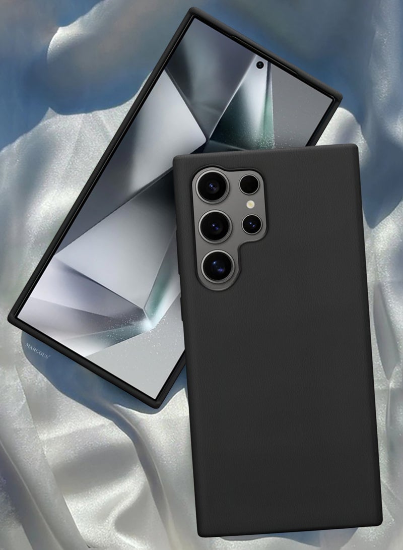 CATANES Leather Slim Fit Phone Case for Samsung Galaxy S24 Ultra – Shock-Absorbent Bumper & Precise Camera Cutout - Black - Image 3