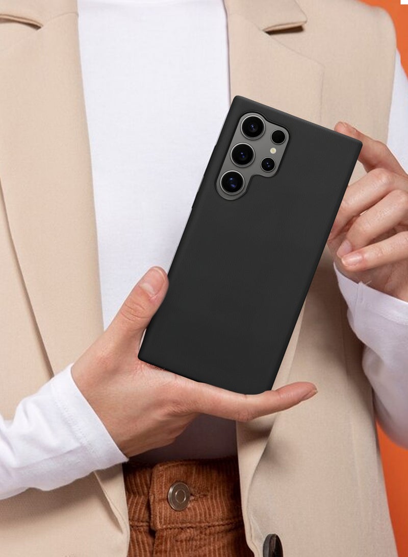 CATANES Leather Slim Fit Phone Case for Samsung Galaxy S24 Ultra – Shock-Absorbent Bumper & Precise Camera Cutout - Black - Image 4