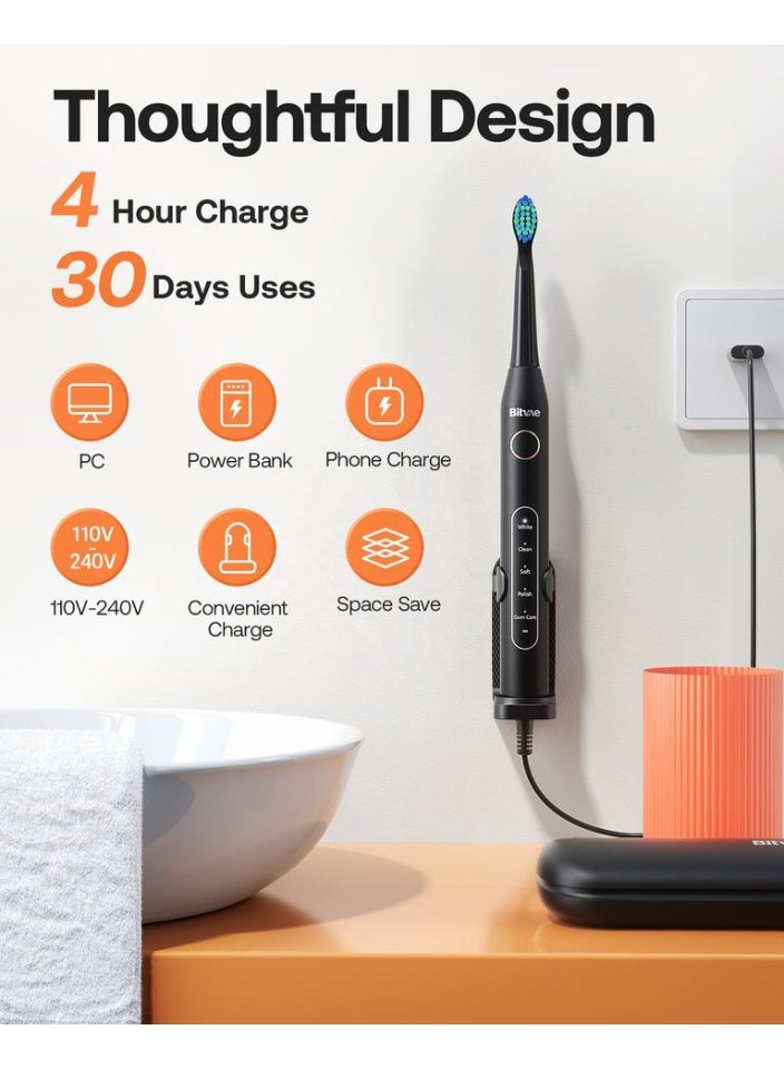 Bitvae D2 Sonic Electric Toothbrush for Adults | Automatic Toothbrush Electric | 5 Cleaning Modes | 8 Toothbrush Heads | Travel Toothbrush with Case | Electric Brush for Deep Cleaning - Image 4