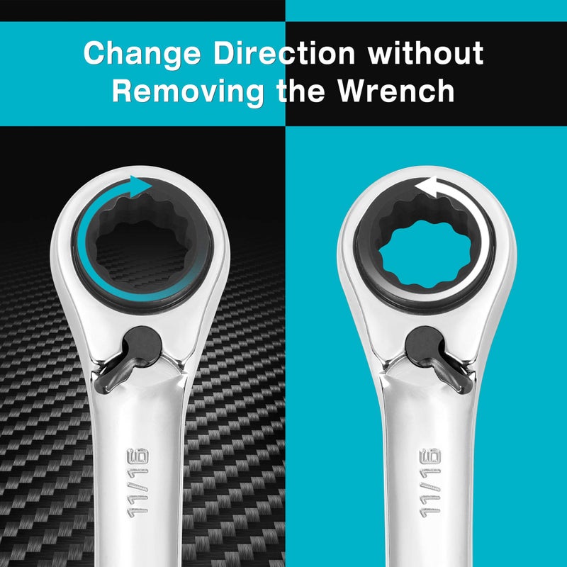 DURATECH 4-in-1 Reversible Ratcheting Box Wrench Set, Double Box End, SAE, 2-Piece, 5/16, 3/8, 7/16, 1/2 & 9/16, 5/8, 11/16, 3/4-Inch, CR-V Steel, Mirror Polished, with Rolling Pouch - Image 3