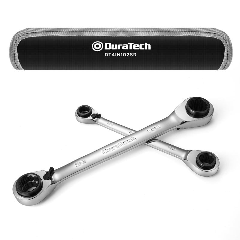 DURATECH 4-in-1 Reversible Ratcheting Box Wrench Set, Double Box End, SAE, 2-Piece, 5/16, 3/8, 7/16, 1/2 & 9/16, 5/8, 11/16, 3/4-Inch, CR-V Steel, Mirror Polished, with Rolling Pouch - Image 1