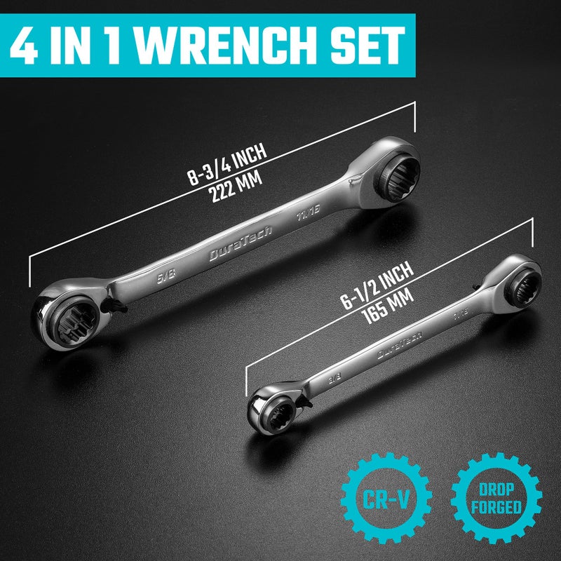 DURATECH 4-in-1 Reversible Ratcheting Box Wrench Set, Double Box End, SAE, 2-Piece, 5/16, 3/8, 7/16, 1/2 & 9/16, 5/8, 11/16, 3/4-Inch, CR-V Steel, Mirror Polished, with Rolling Pouch - Image 5