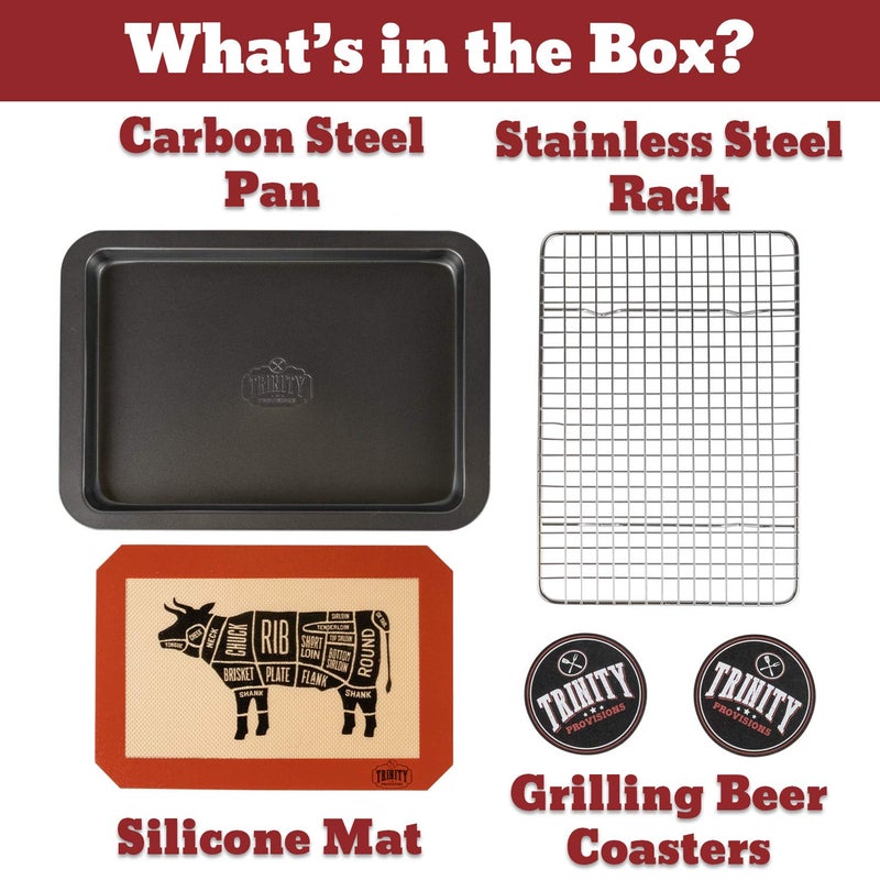 Trinity Provisions Meat Resting Pan - With Wire Rack and Silicone Baking Mat - Dishwasher and Oven Safe Stainless Steel, for Cooking and Cooling Steak, BBQ, Bacon, & More - Image 3