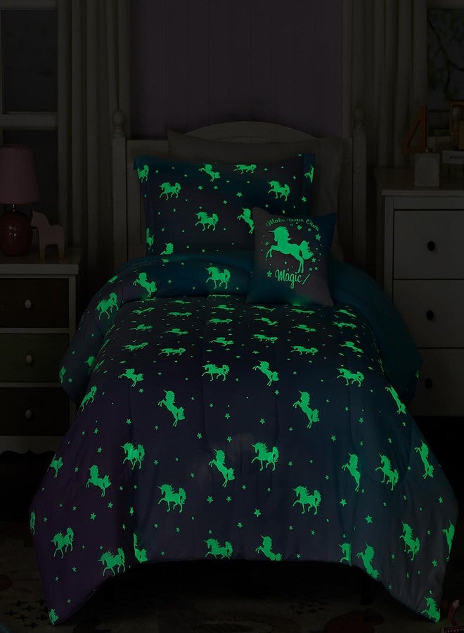 Wink Deer Twin Comforter Set for Girls-3 Pieces Unicorn Glow in The Dark Twin Bedding Sets for Kids,1 Comforter,1 Sham and 1 Decor Pillow - Image 2