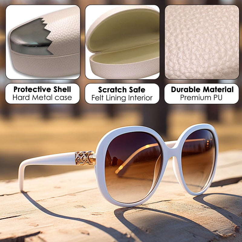 MyEyeglassCase MyEyeglassCase - Sunglasses Case in a Premium Hard Shell Faux Leather for Curved Frames - Eyeglass Case with Microfiber Pouch & Cloth - Women Large to Extra Large Glasses Holder (AS179 Pearl)  - Image 3