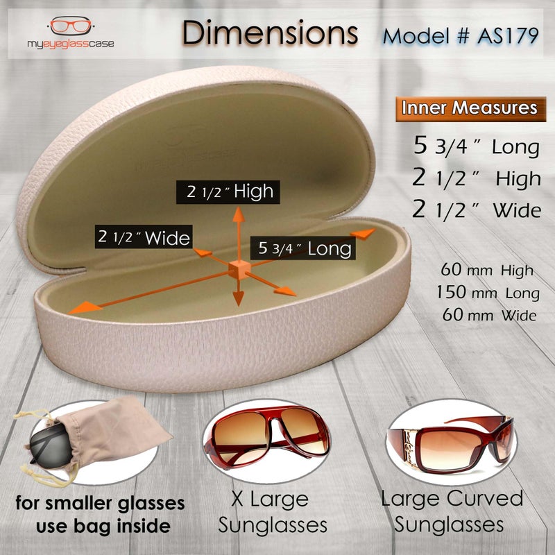 MyEyeglassCase MyEyeglassCase - Sunglasses Case in a Premium Hard Shell Faux Leather for Curved Frames - Eyeglass Case with Microfiber Pouch & Cloth - Women Large to Extra Large Glasses Holder (AS179 Pearl)  - Image 4