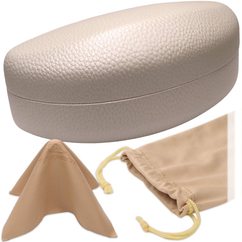 MyEyeglassCase MyEyeglassCase - Sunglasses Case in a Premium Hard Shell Faux Leather for Curved Frames - Eyeglass Case with Microfiber Pouch & Cloth - Women Large to Extra Large Glasses Holder (AS179 Pearl)  - Image 1