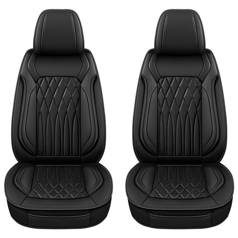Pariitadin Leather Car Seat Covers Front Pair, Waterproof Faux Leather Seat Covers for Cars, Non-Slip Car Interior Covers Universal Fit for Most Cars Sedans Trucks SUVs, Black Line - Image 2
