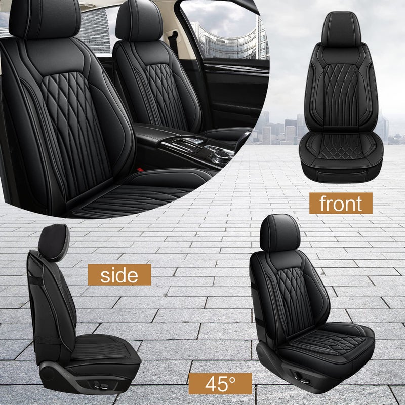 Pariitadin Leather Car Seat Covers Front Pair, Waterproof Faux Leather Seat Covers for Cars, Non-Slip Car Interior Covers Universal Fit for Most Cars Sedans Trucks SUVs, Black Line - Image 3