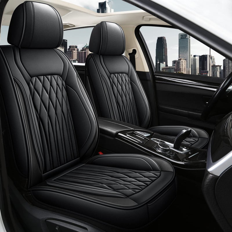 Pariitadin Leather Car Seat Covers Front Pair, Waterproof Faux Leather Seat Covers for Cars, Non-Slip Car Interior Covers Universal Fit for Most Cars Sedans Trucks SUVs, Black Line - Image 1