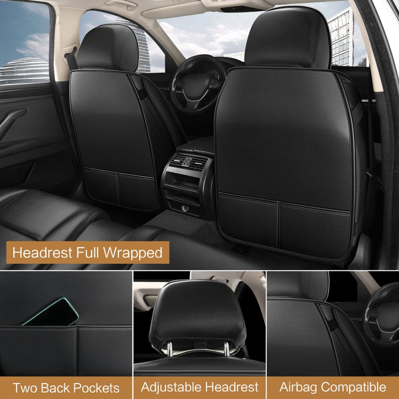 Pariitadin Leather Car Seat Covers Front Pair, Waterproof Faux Leather Seat Covers for Cars, Non-Slip Car Interior Covers Universal Fit for Most Cars Sedans Trucks SUVs, Black Line - Image 4