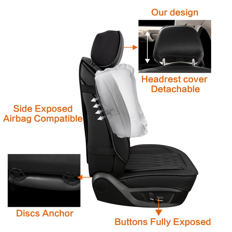 Pariitadin Leather Car Seat Covers Front Pair, Waterproof Faux Leather Seat Covers for Cars, Non-Slip Car Interior Covers Universal Fit for Most Cars Sedans Trucks SUVs, Black Line - Image 5