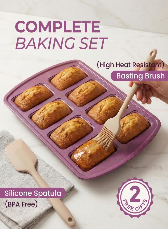 CARTMAN 2-Pack 8-Cavity Mini Loaf Pans Set with Spatula & Brush - 15.5” x 10” Nonstick Carbon Steel Small Bread Pan for Banana Bread, Meatloaf & Keto Snacks Plum Purple - Image 5