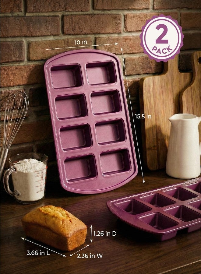 CARTMAN 2-Pack 8-Cavity Mini Loaf Pans Set with Spatula & Brush - 15.5” x 10” Nonstick Carbon Steel Small Bread Pan for Banana Bread, Meatloaf & Keto Snacks Plum Purple - Image 2