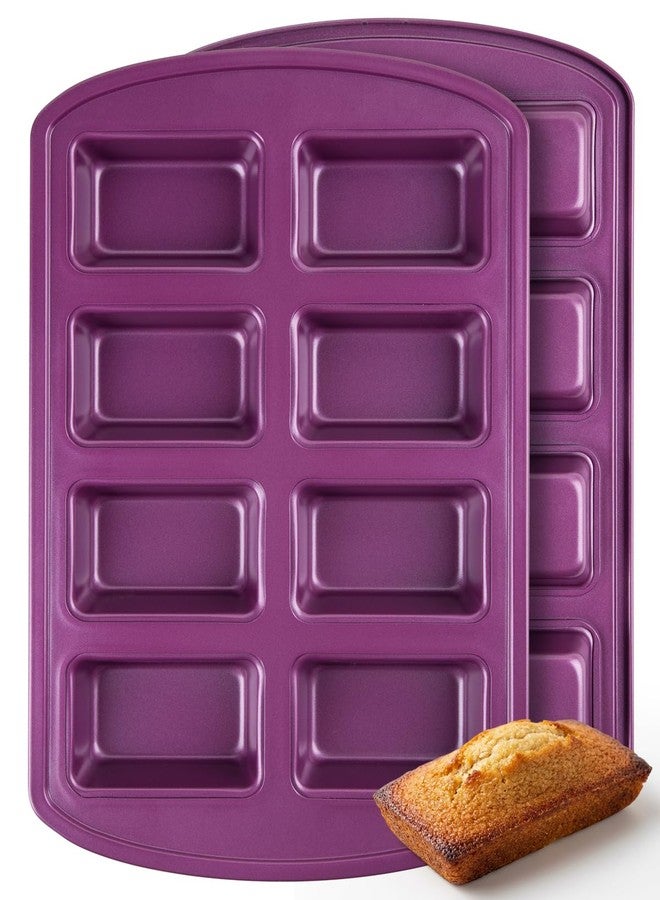 CARTMAN 2-Pack 8-Cavity Mini Loaf Pans Set with Spatula & Brush - 15.5” x 10” Nonstick Carbon Steel Small Bread Pan for Banana Bread, Meatloaf & Keto Snacks Plum Purple - Image 1